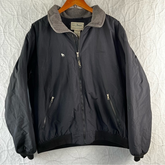 L.L. Bean Other - LL Bean Warm Up Jacket Mens L Regular Fleece Lined Black Bomber Coat Full Zip